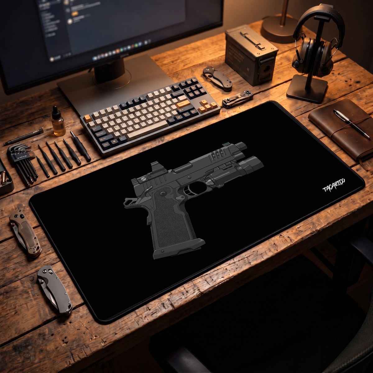 2011 Handgun - Desk Mat in the approved TacArtCo lifestyle scene; room accessories not included.
