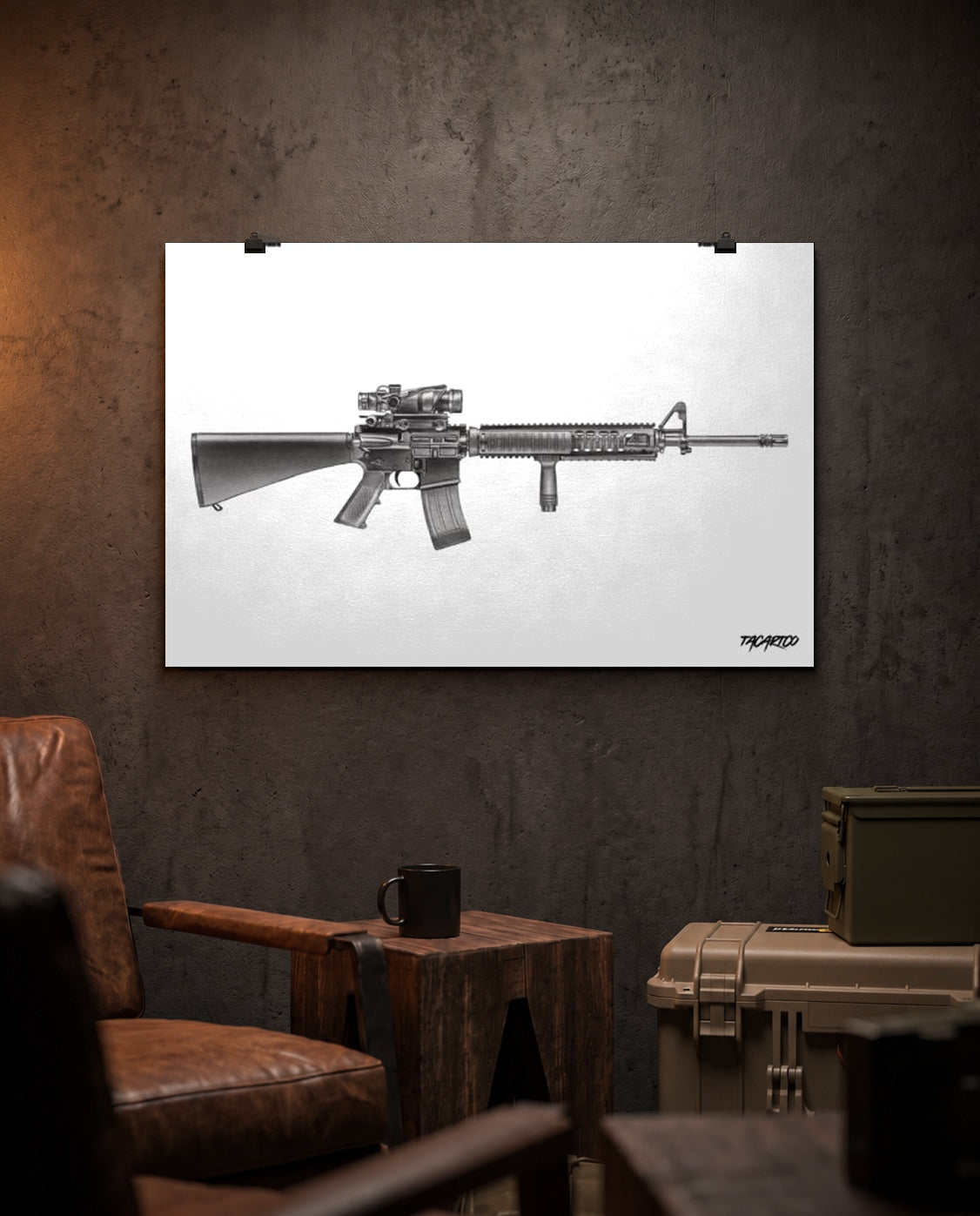 M16A4 Sketch - Matte Poster in the TacArtCo lifestyle setting