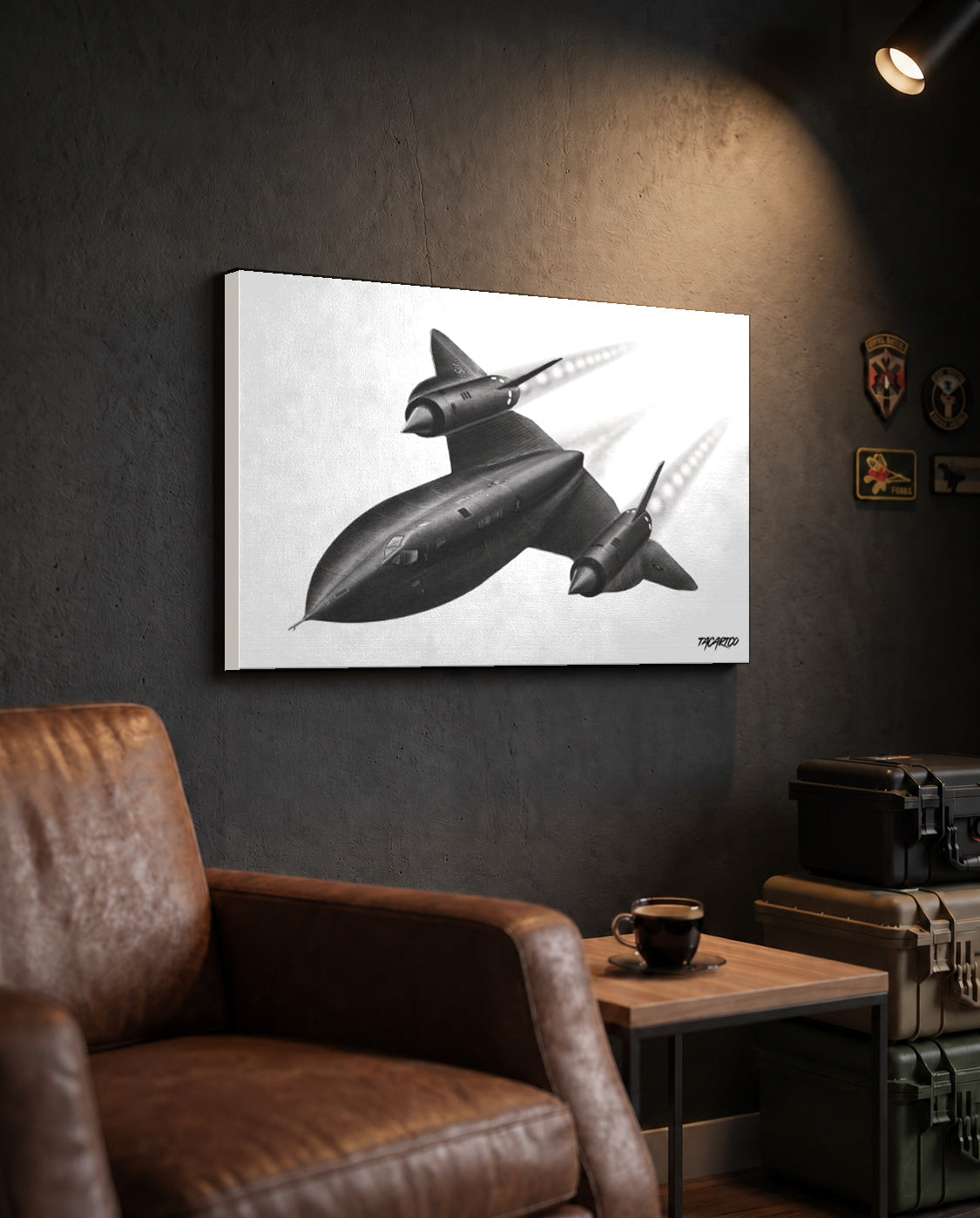 SR-71 Blackbird Sketch - Canvas Print in the TacArtCo lifestyle setting