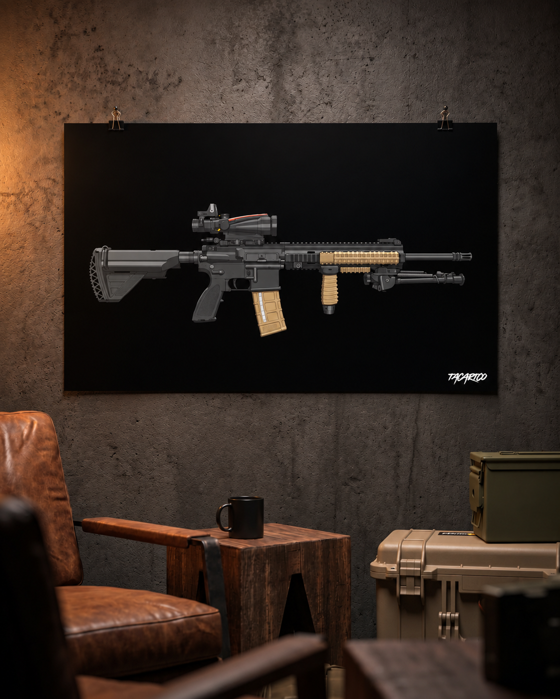 M27 IAR poster black with the current TacArtCo logo in its approved lifestyle setting.