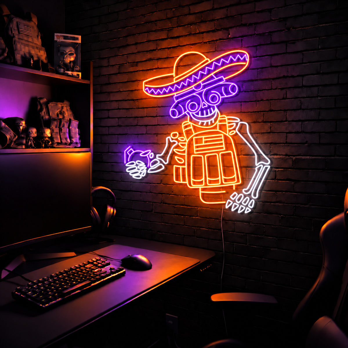 Sombrero Skeleton Premium LED neon sign - Sunset (Orange & Purple)