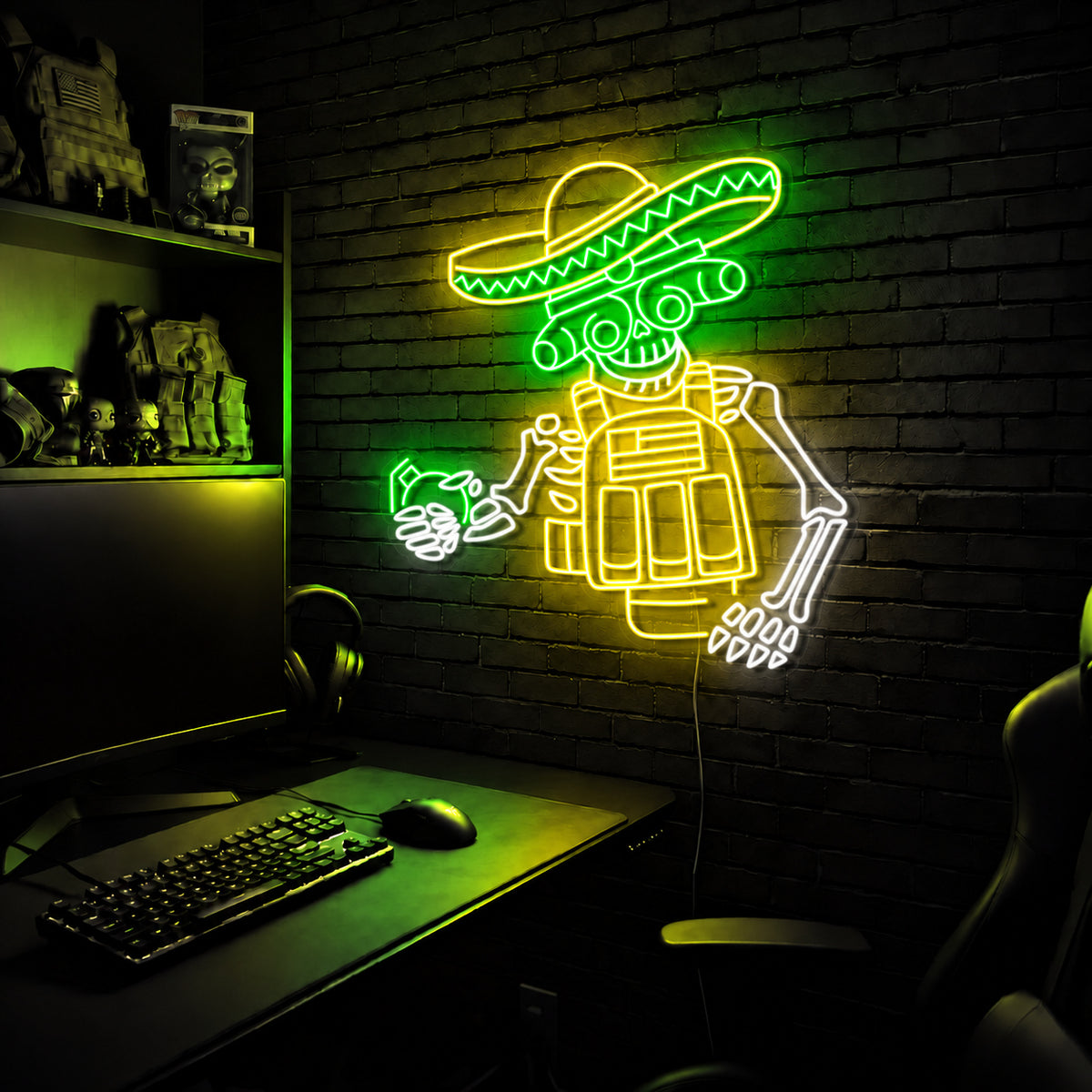 Sombrero Skeleton Premium LED neon sign - Yellow + Green