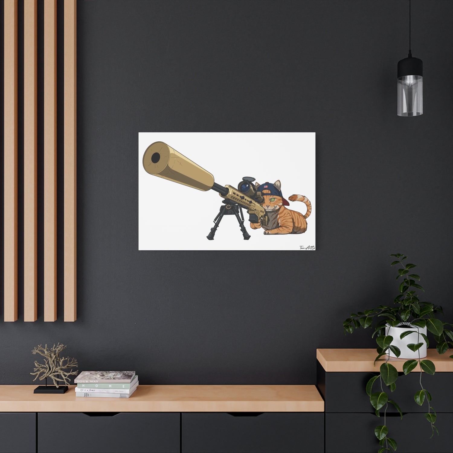 Recon Cat Canvas Print – Feline Sniper with Barrett MK22