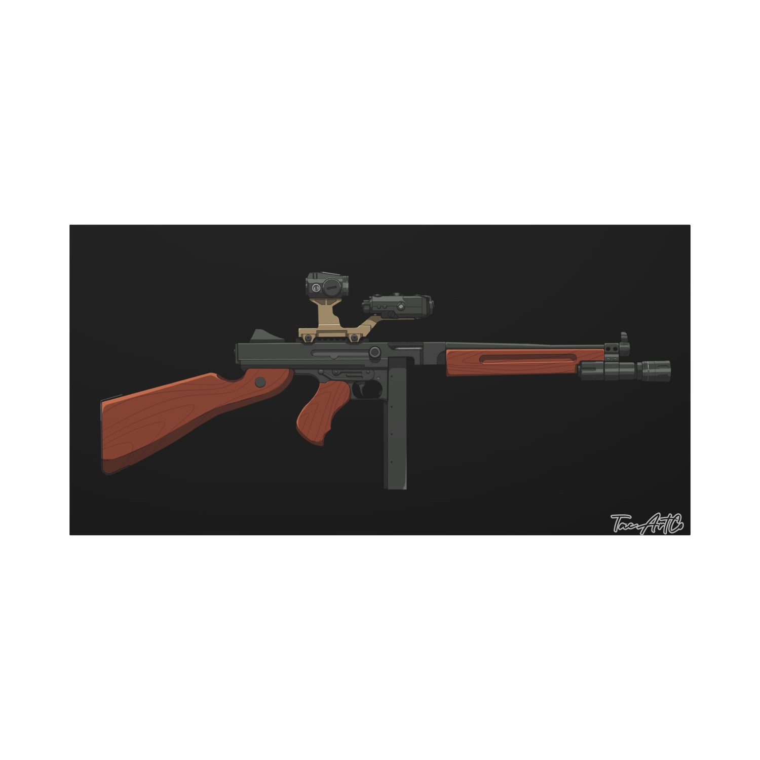 Tacticool Tommy – Modern Thompson Canvas Print (Black Background)