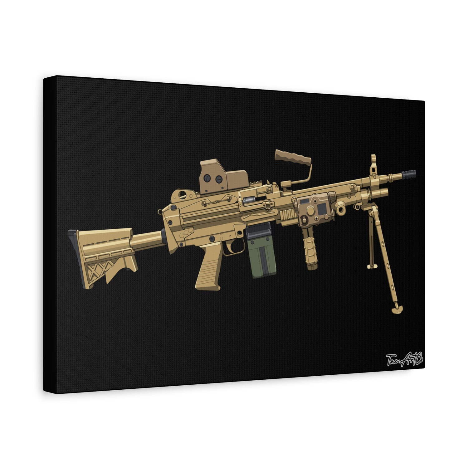 M249 SAW – Belt-Fed Canvas Print (Black Background)