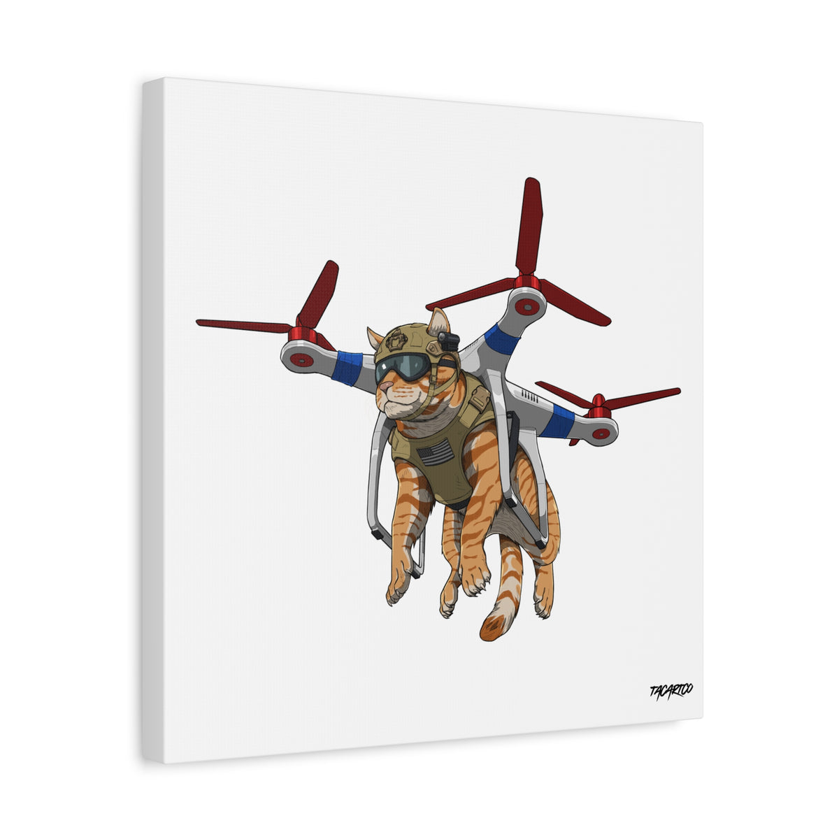 Drone Attack Cat - Canvas Print (White Background)