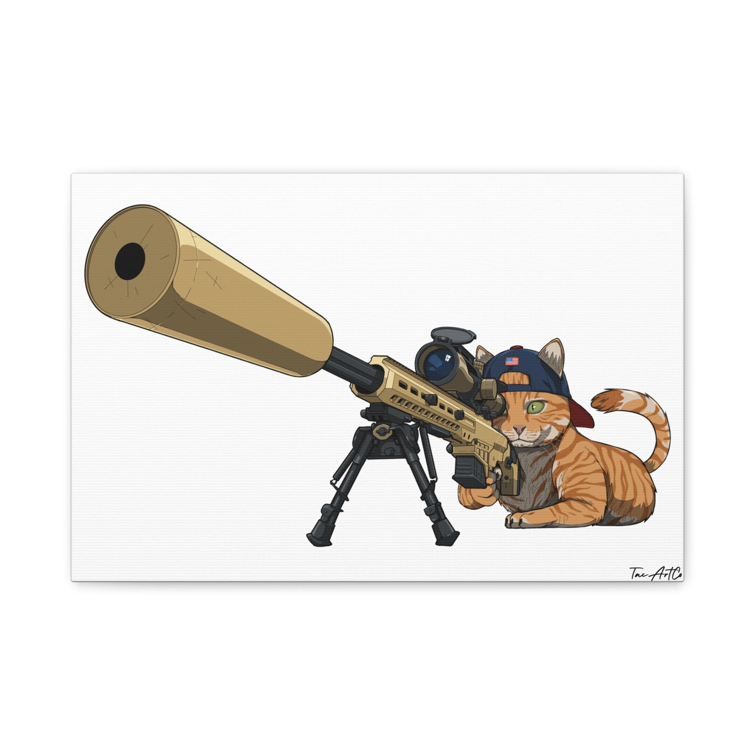 Recon Cat Canvas Print – Feline Sniper with Barrett MK22