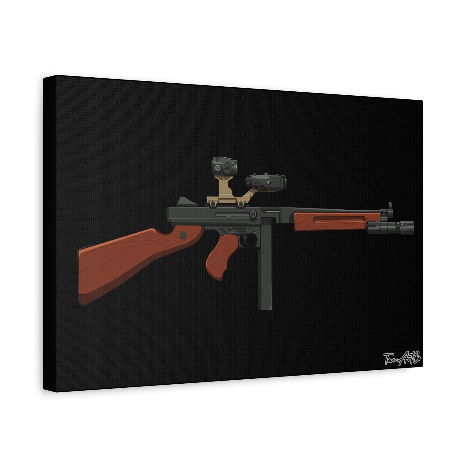 Tacticool Tommy – Modern Thompson Canvas Print (Black Background)