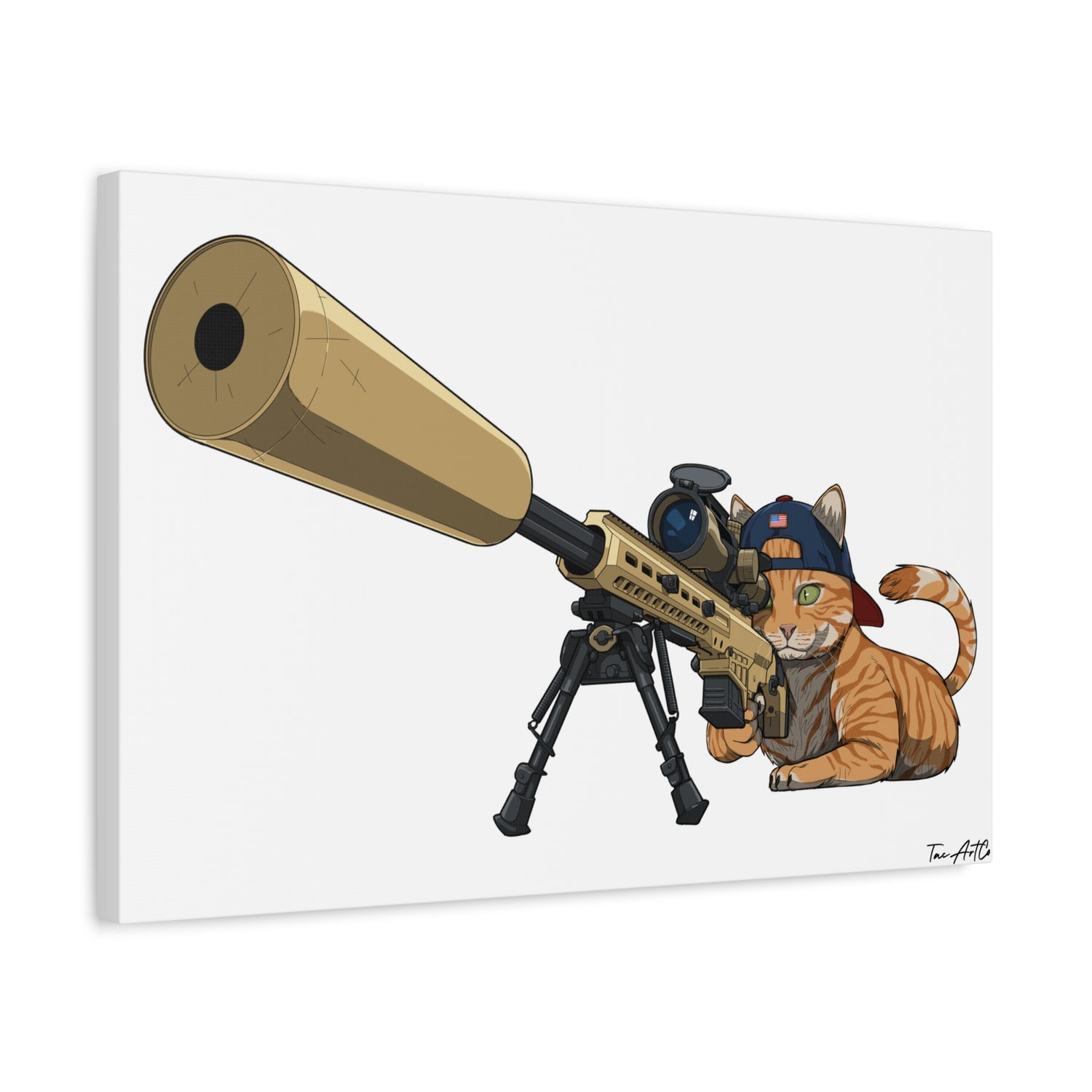 Recon Cat Canvas Print – Feline Sniper with Barrett MK22