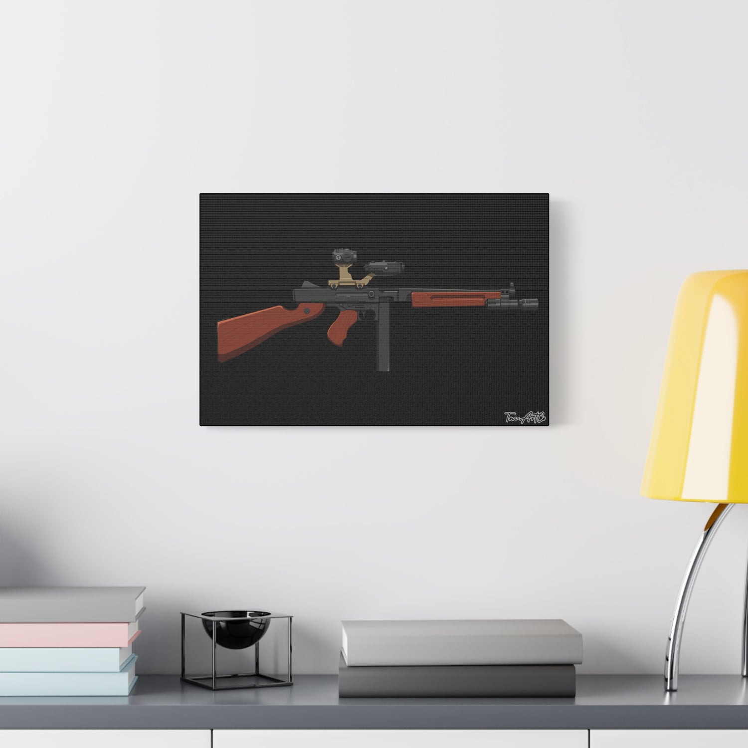 Tacticool Tommy – Modern Thompson Canvas Print (Black Background)