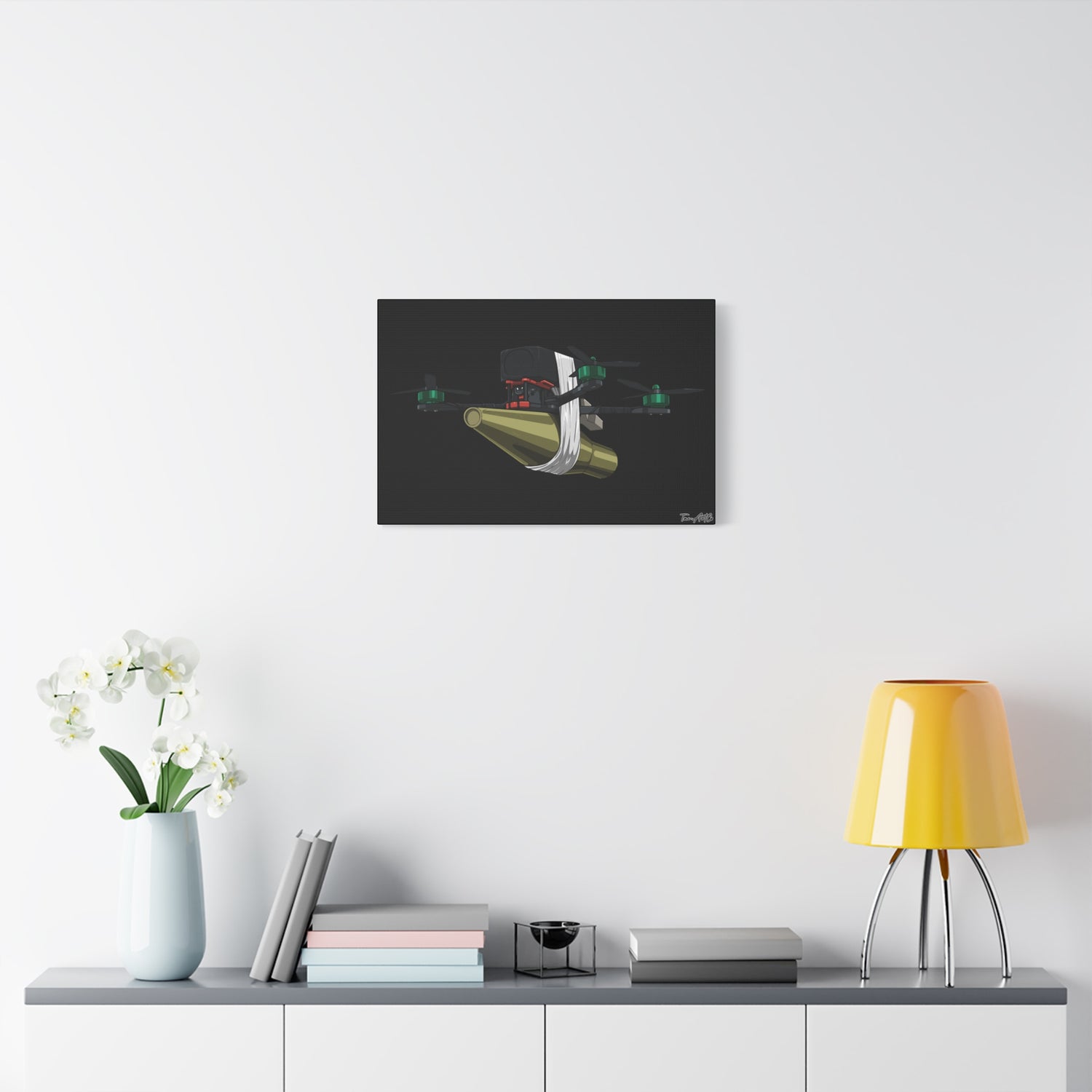 FPV Kamikaze Drone – Canvas Print (Black Background)