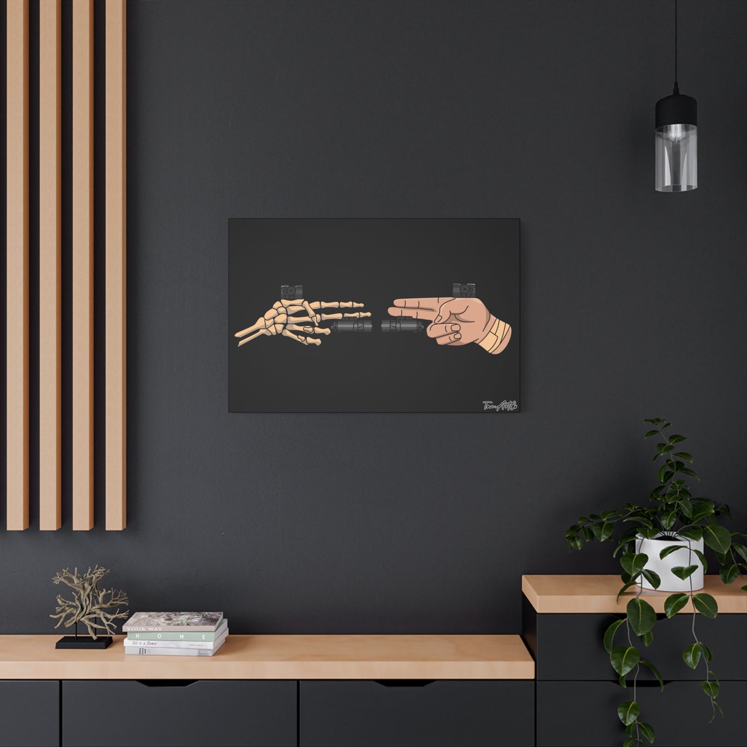 Life and Death Finger Guns – Canvas Print (Black Background)