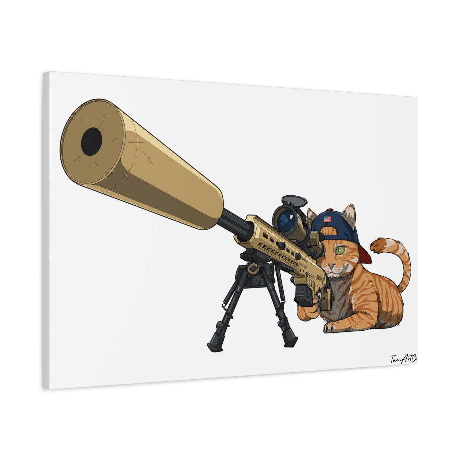 Recon Cat Canvas Print – Feline Sniper with Barrett MK22