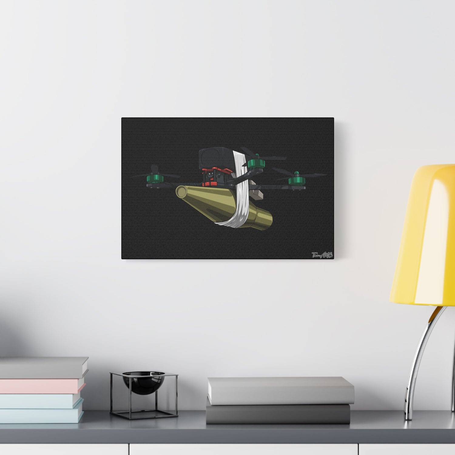 FPV Kamikaze Drone – Canvas Print (Black Background)