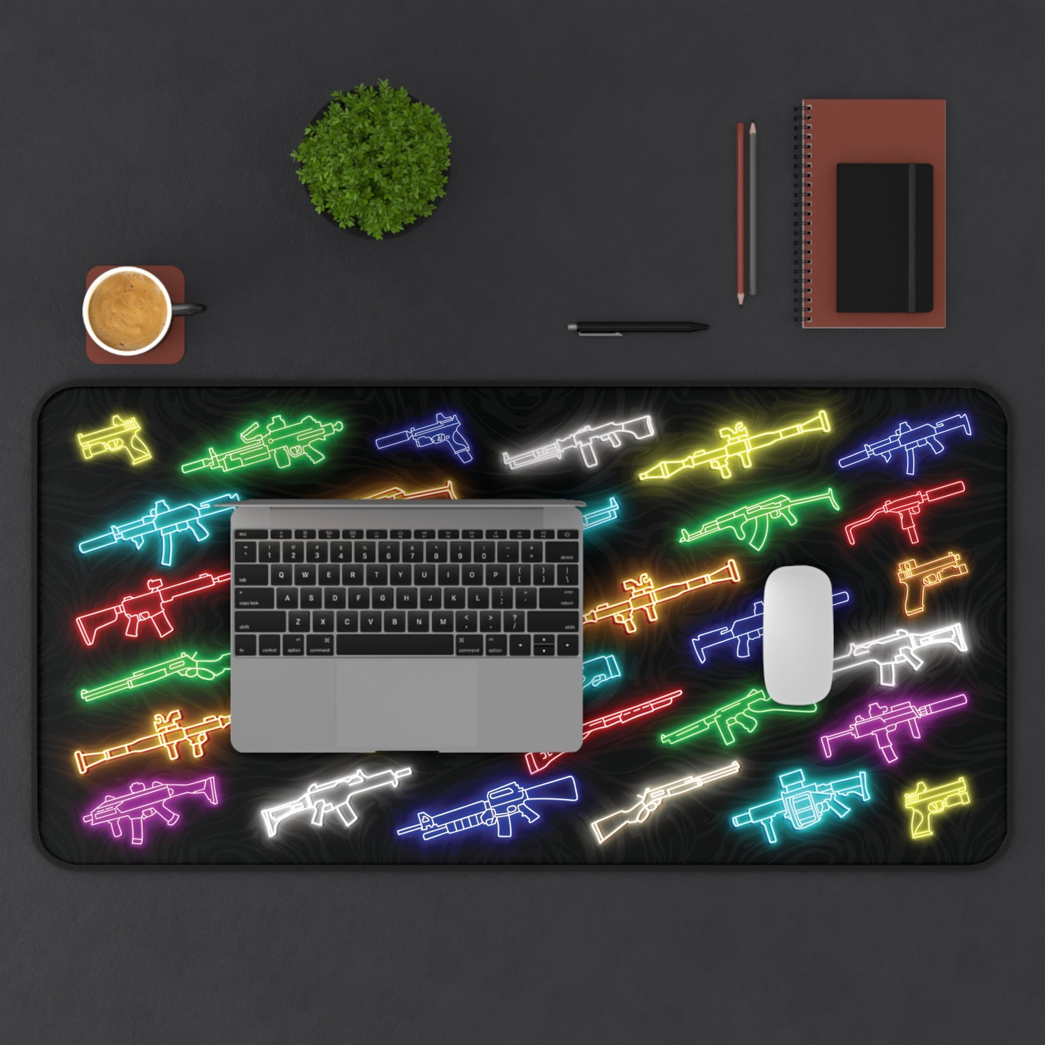 Neon Gun Sign - Desk Mat