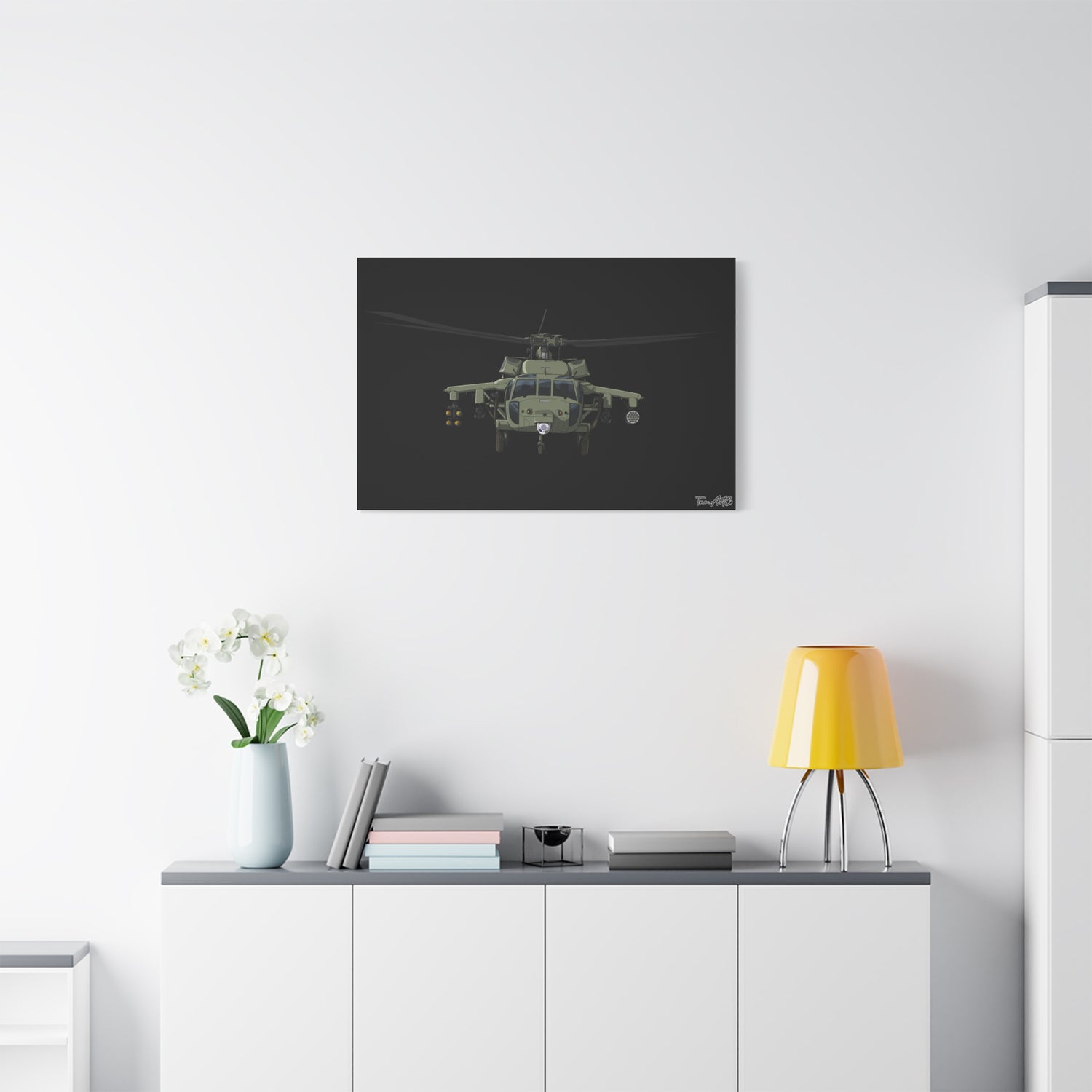 Black Hawk Helicopter – Canvas Print (Black Background)