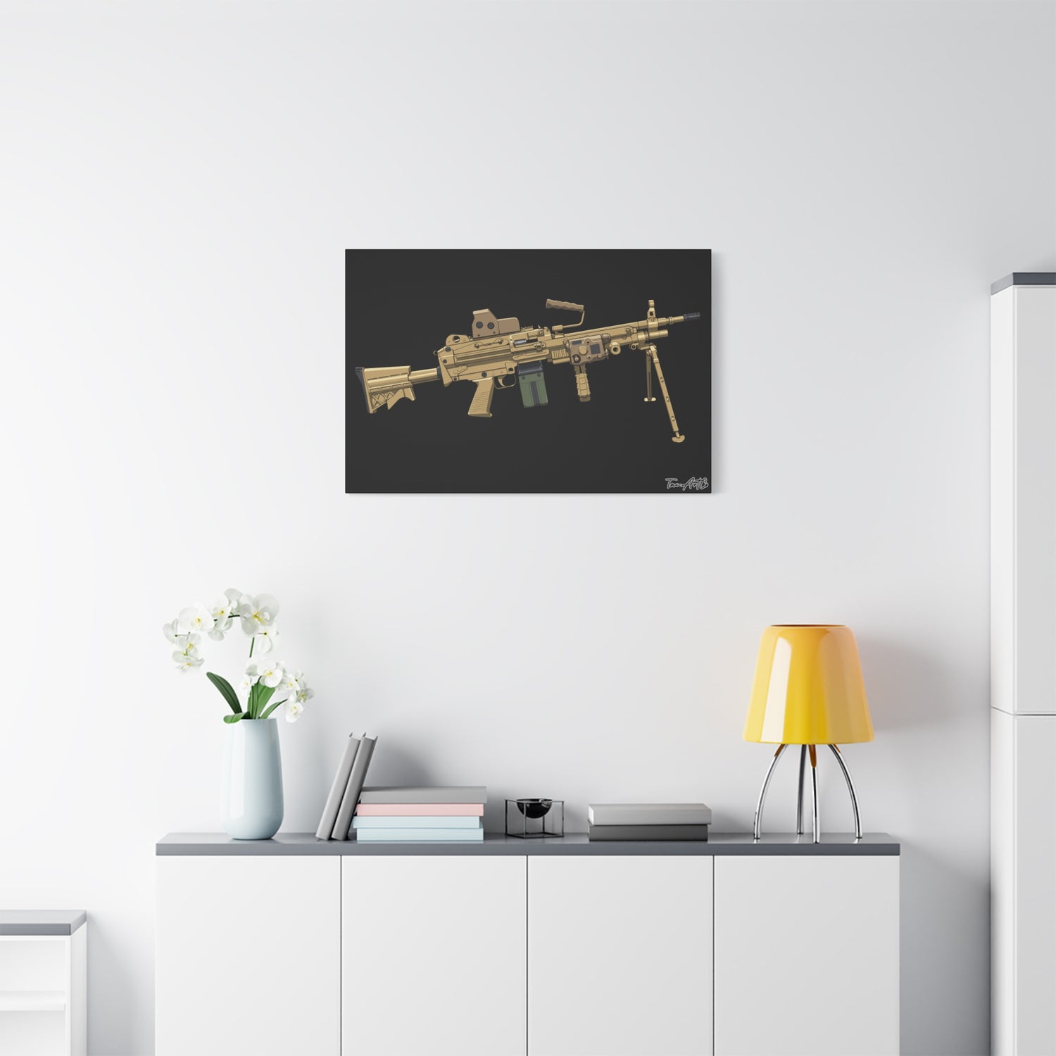 M249 SAW – Belt-Fed Canvas Print (Black Background)