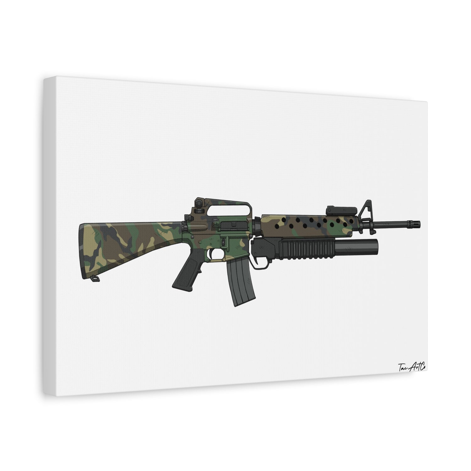 M16A2 + M203 Grenade Launcher – Woodland Camo Canvas Print