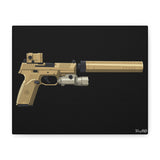 FN 509 Tactical – Suppressed Pistol Canvas Print (Black Background)
