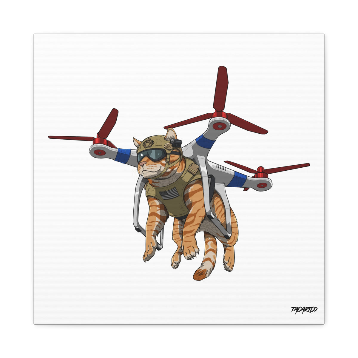 Drone Attack Cat - Canvas Print (White Background)