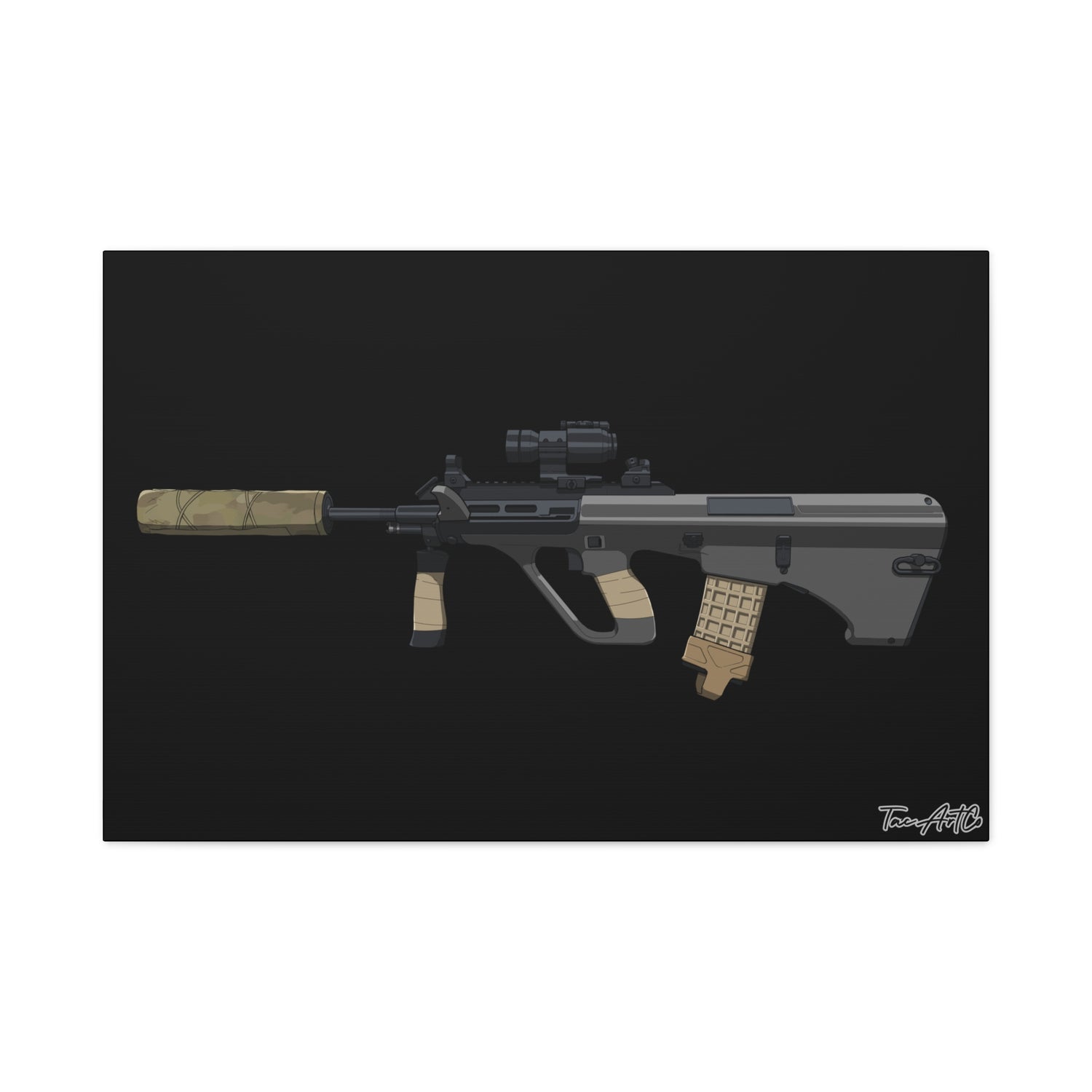 Steyr AUG – Bullpup Rifle Canvas Print (Black Background)
