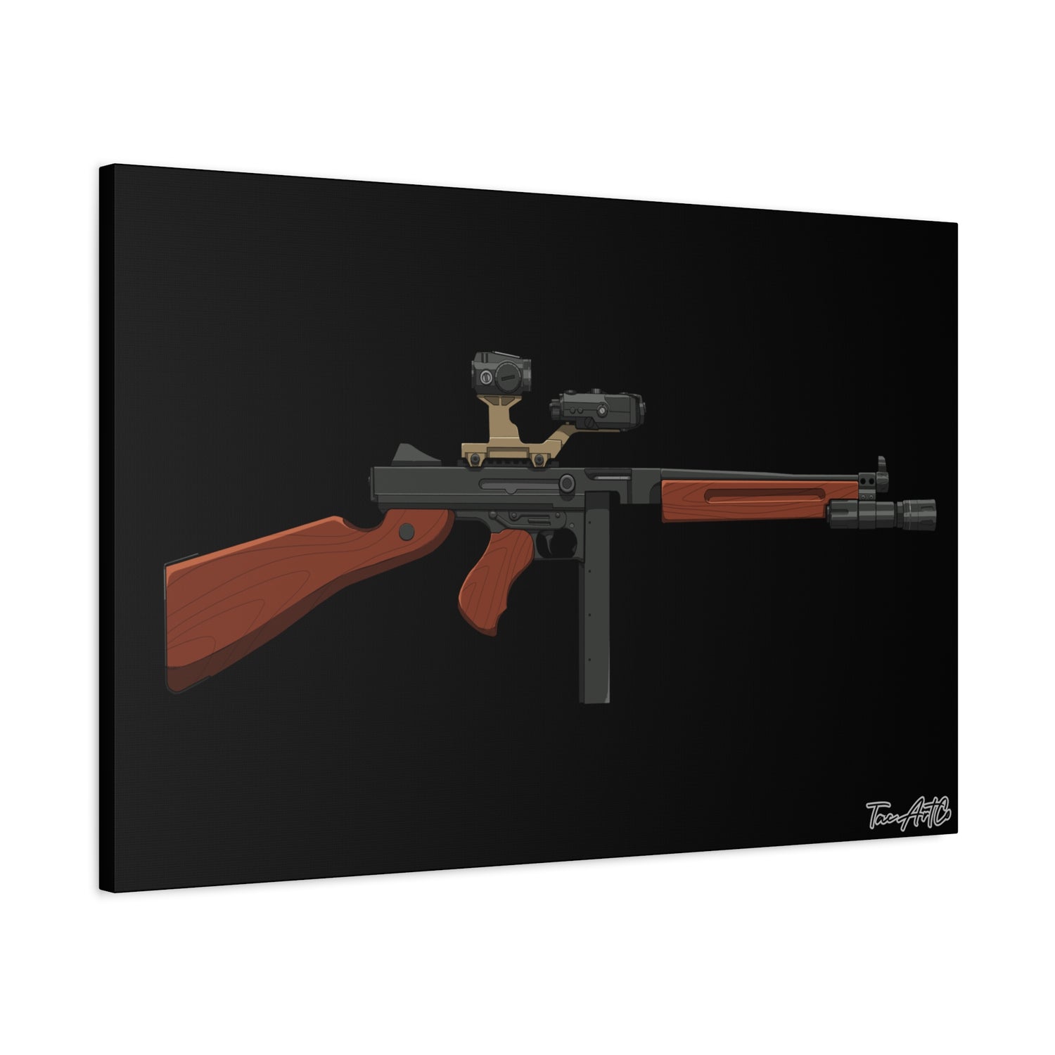 Tacticool Tommy – Modern Thompson Canvas Print (Black Background)