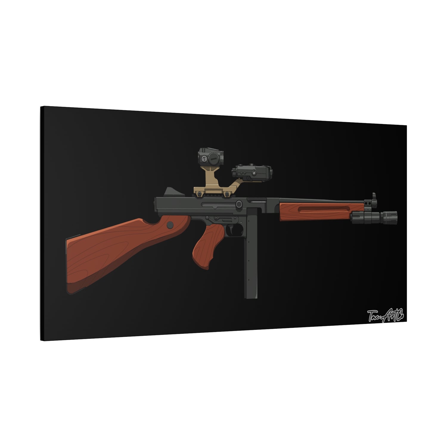 Tacticool Tommy – Modern Thompson Canvas Print (Black Background)