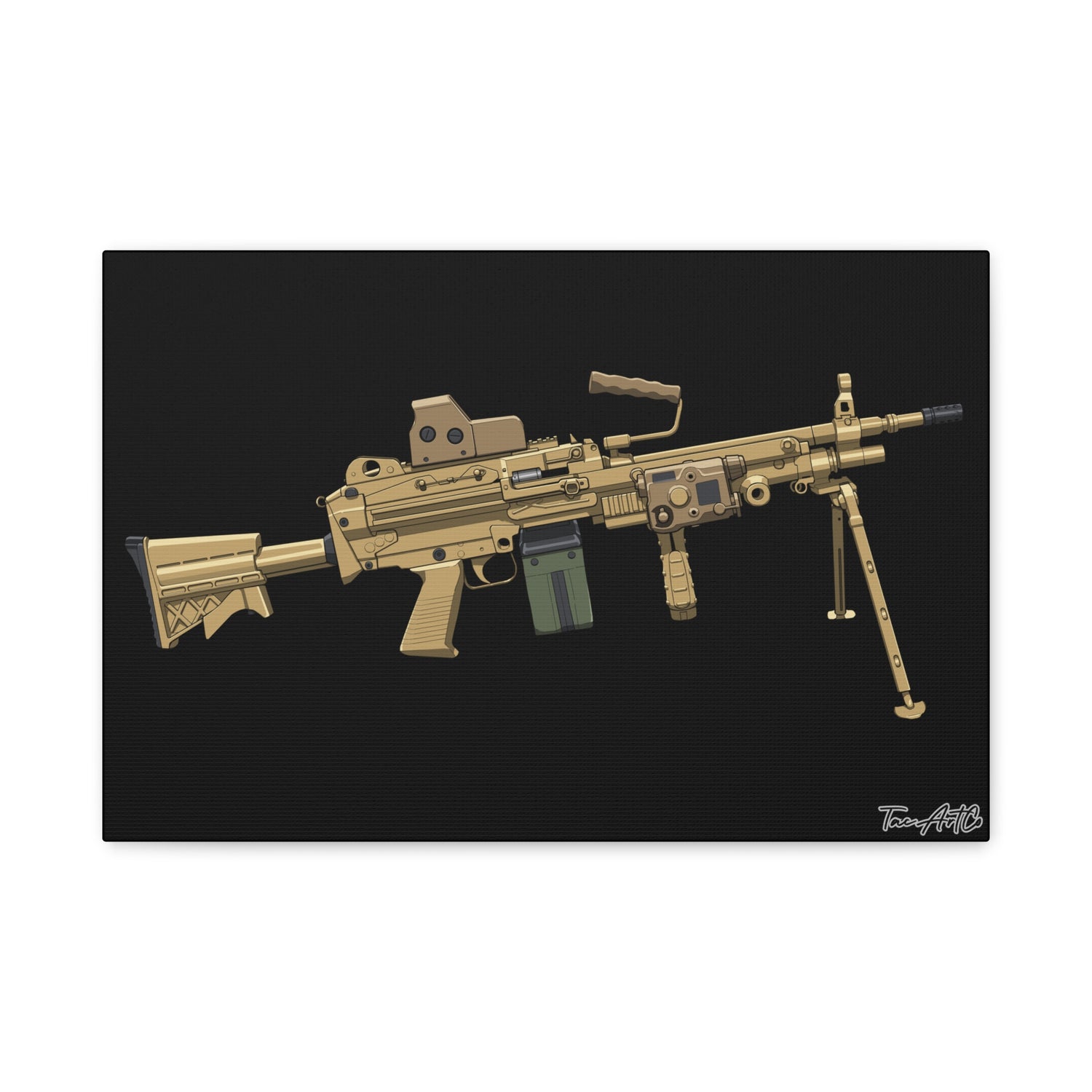 M249 SAW – Belt-Fed Canvas Print (Black Background)