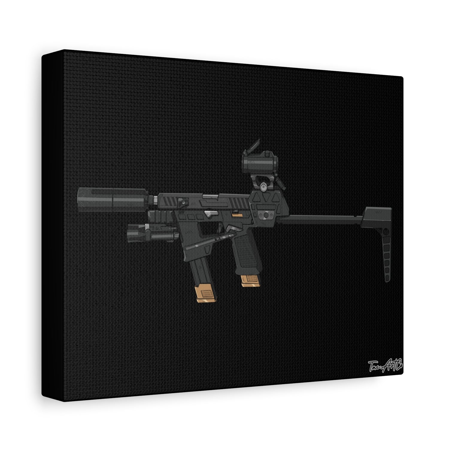 Flux Raider Canvas Print – Sidearm on Steroids (Black Background)