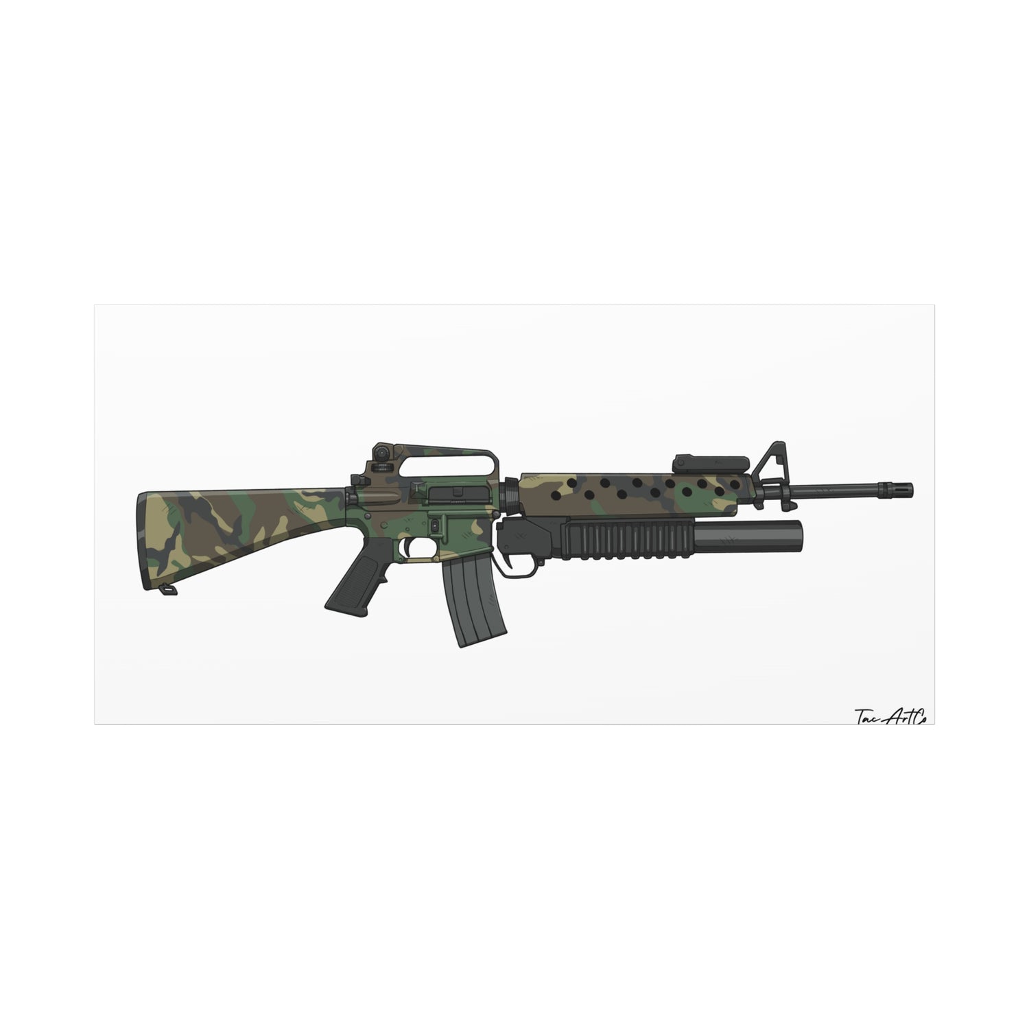M16A2 + M203 Grenade Launcher – Woodland Camo Canvas Print