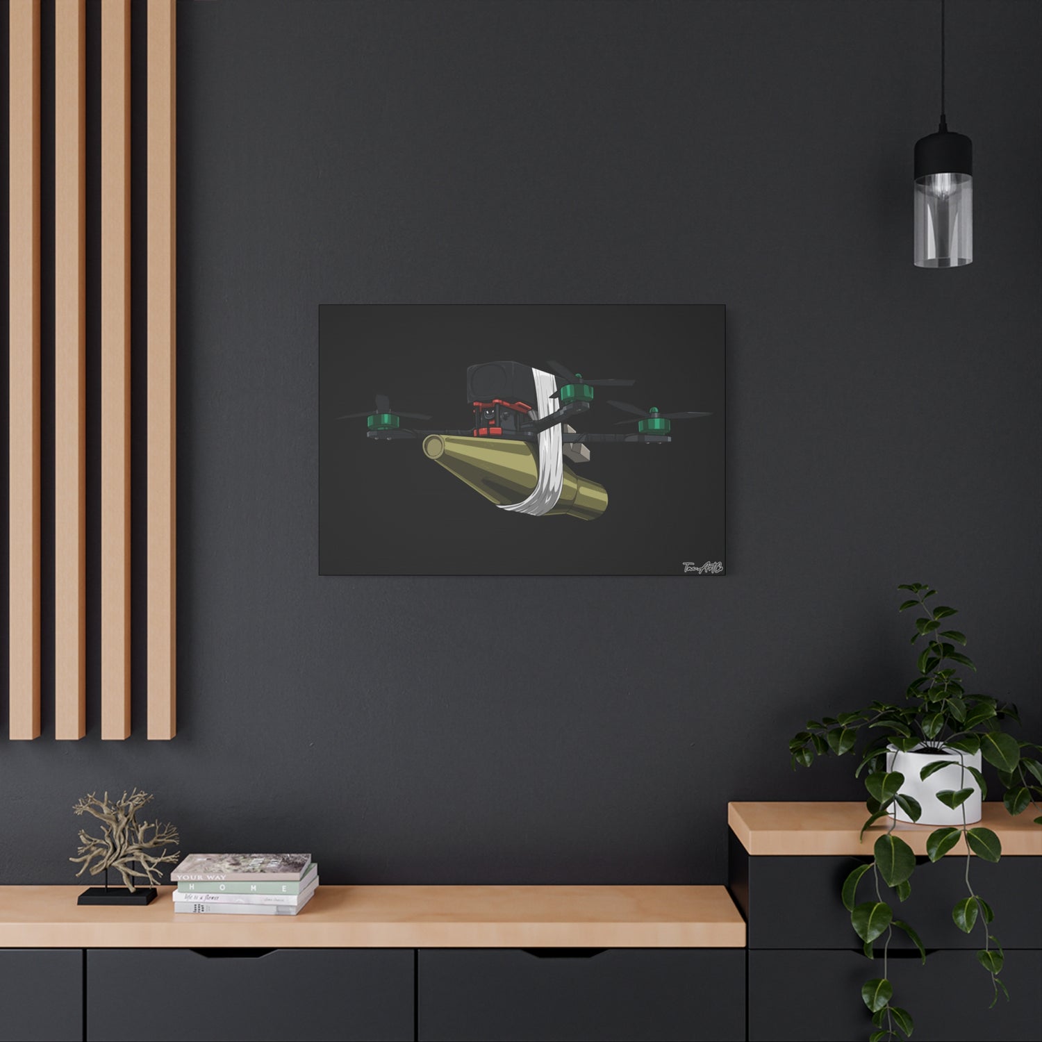 FPV Kamikaze Drone – Canvas Print (Black Background)