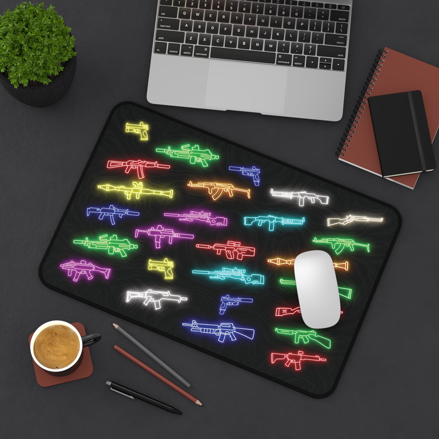 Neon Gun Sign - Desk Mat