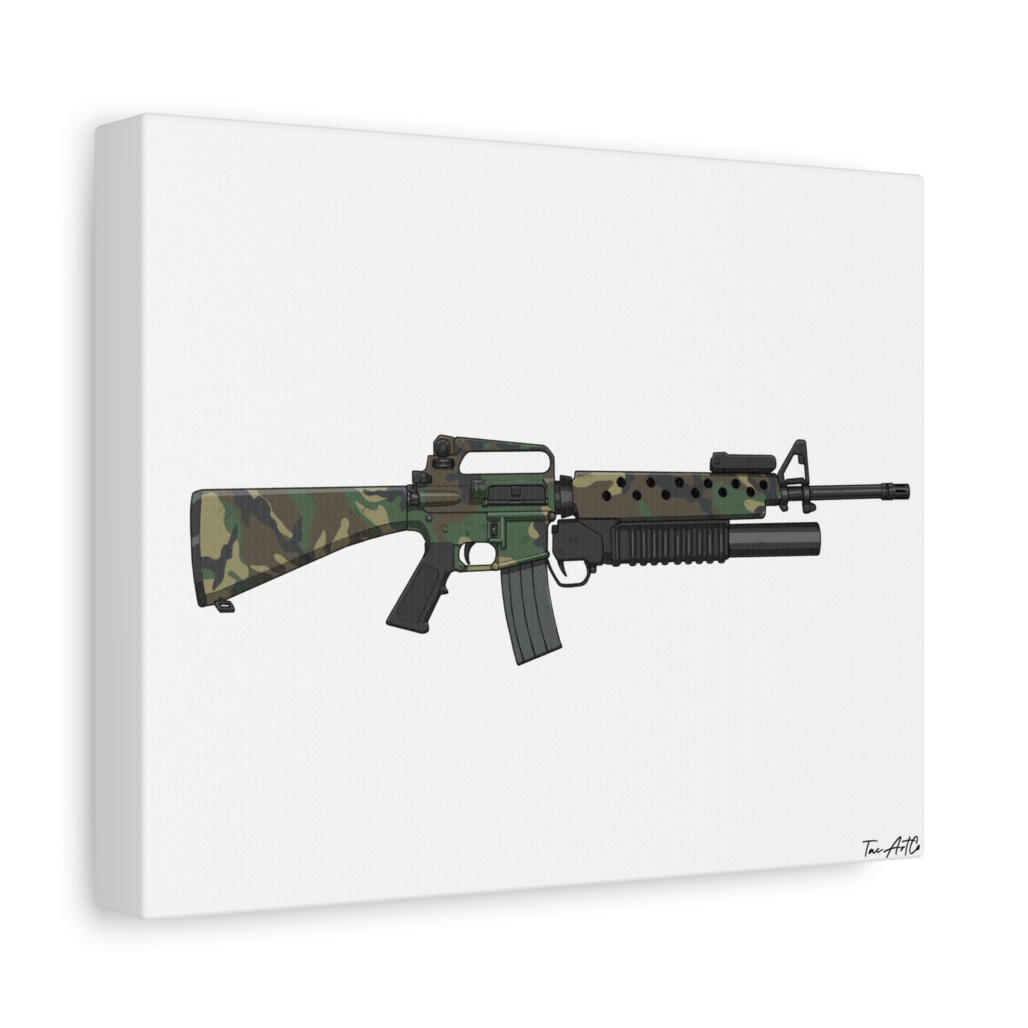M16A2 + M203 Grenade Launcher – Woodland Camo Canvas Print