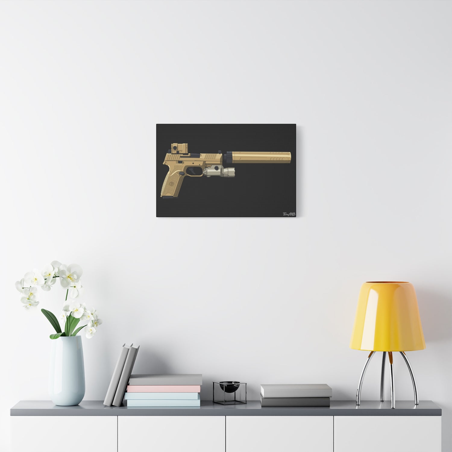 FN 509 Tactical – Suppressed Pistol Canvas Print (Black Background)