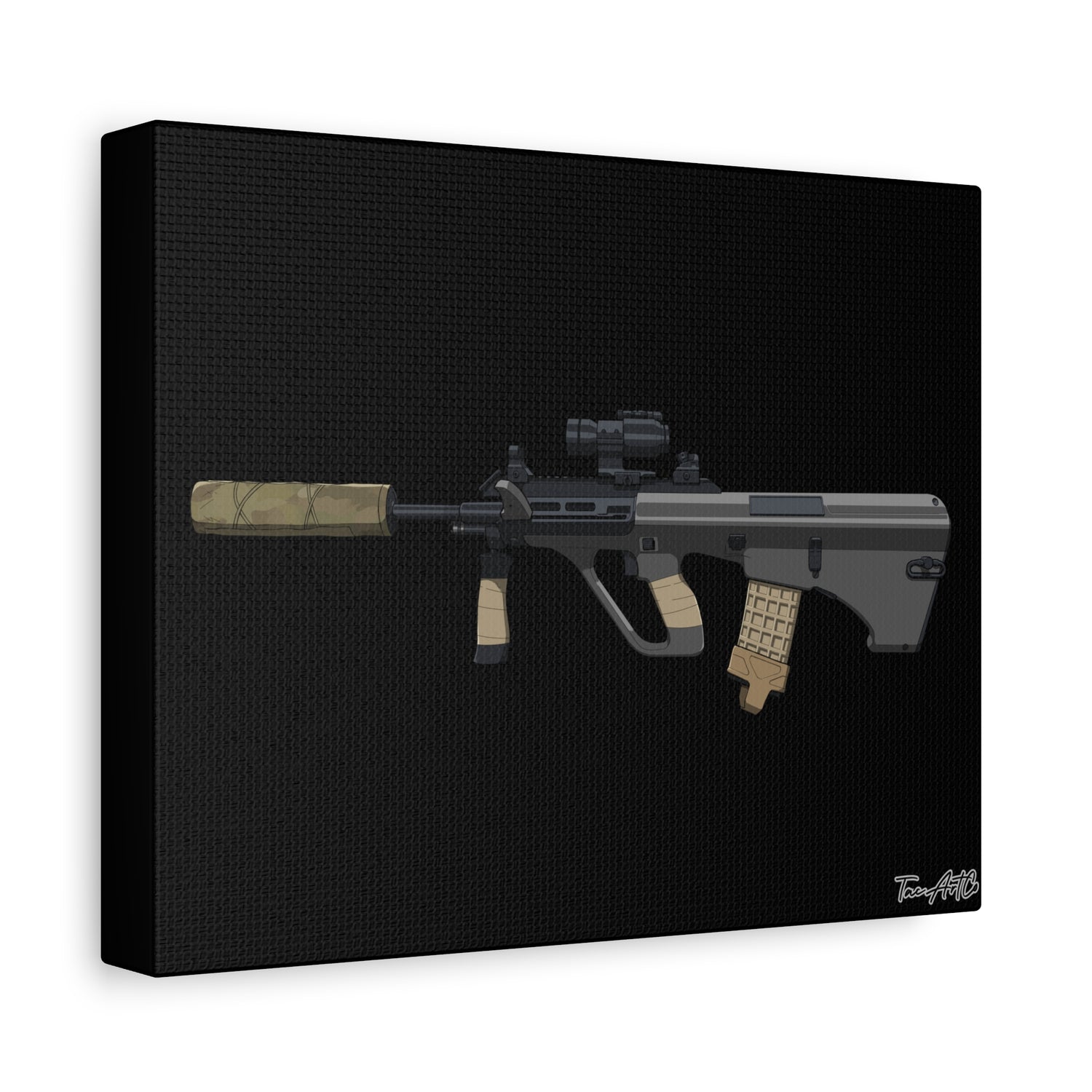 Steyr AUG – Bullpup Rifle Canvas Print (Black Background)