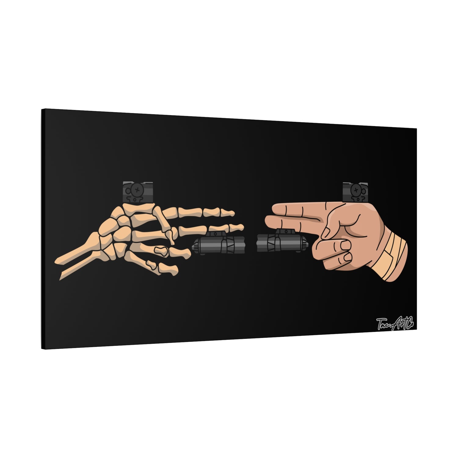 Life and Death Finger Guns – Canvas Print (Black Background)