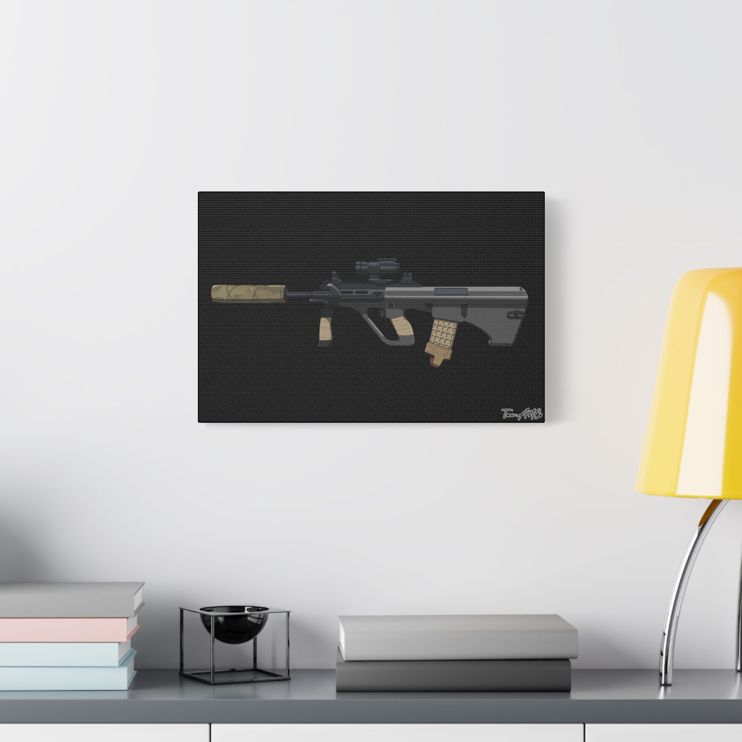 Steyr AUG – Bullpup Rifle Canvas Print (Black Background)