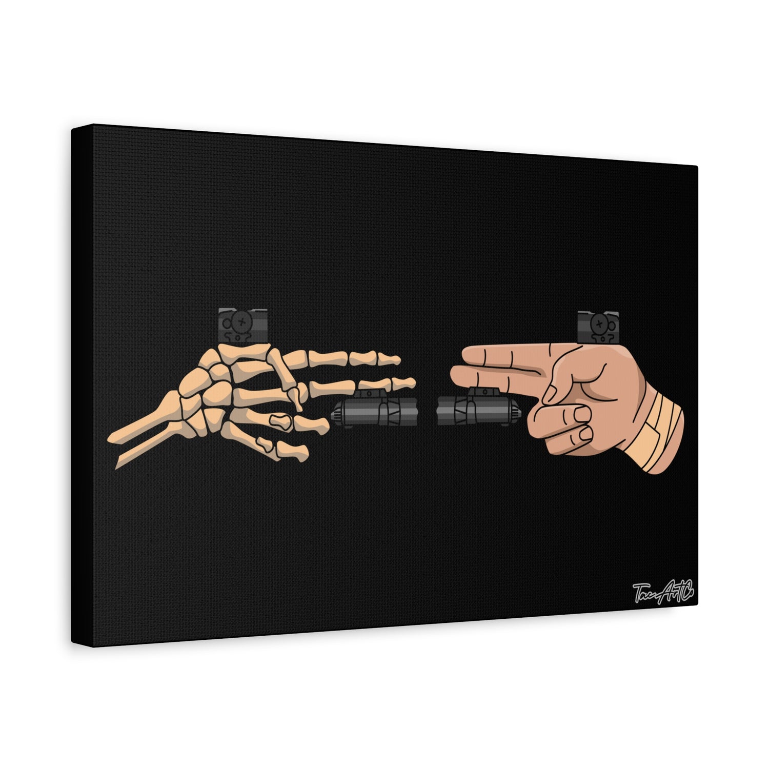 Life and Death Finger Guns – Canvas Print (Black Background)
