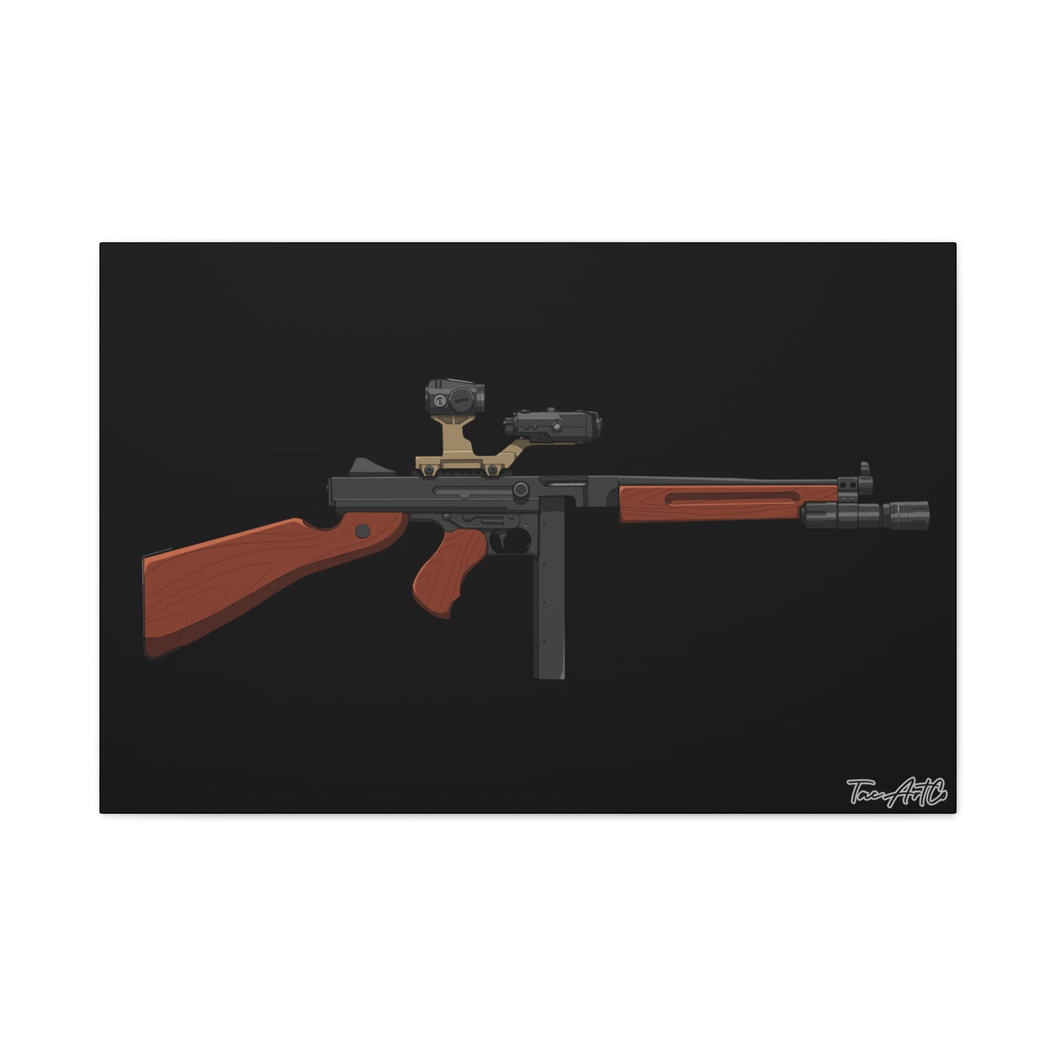 Tacticool Tommy – Modern Thompson Canvas Print (Black Background)