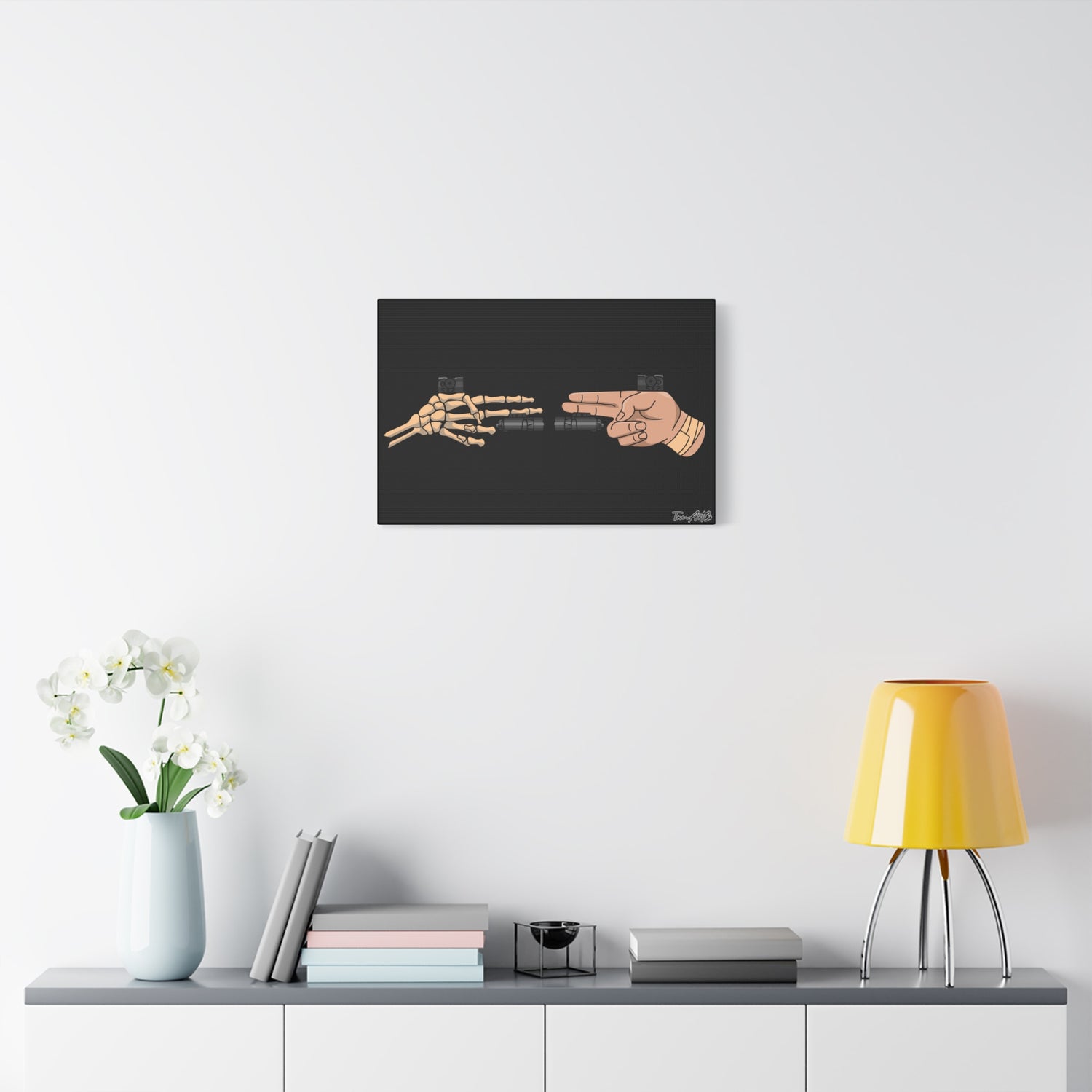 Life and Death Finger Guns – Canvas Print (Black Background)