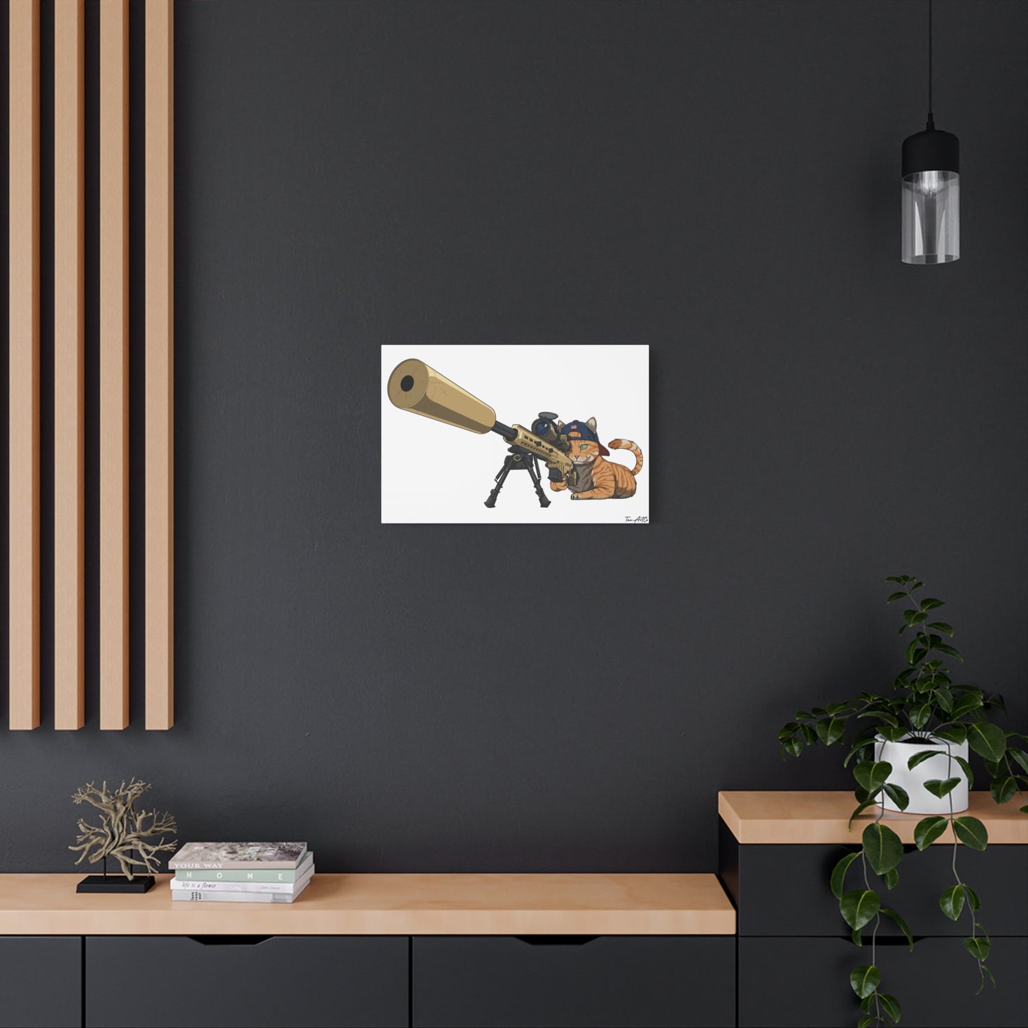 Recon Cat Canvas Print – Feline Sniper with Barrett MK22