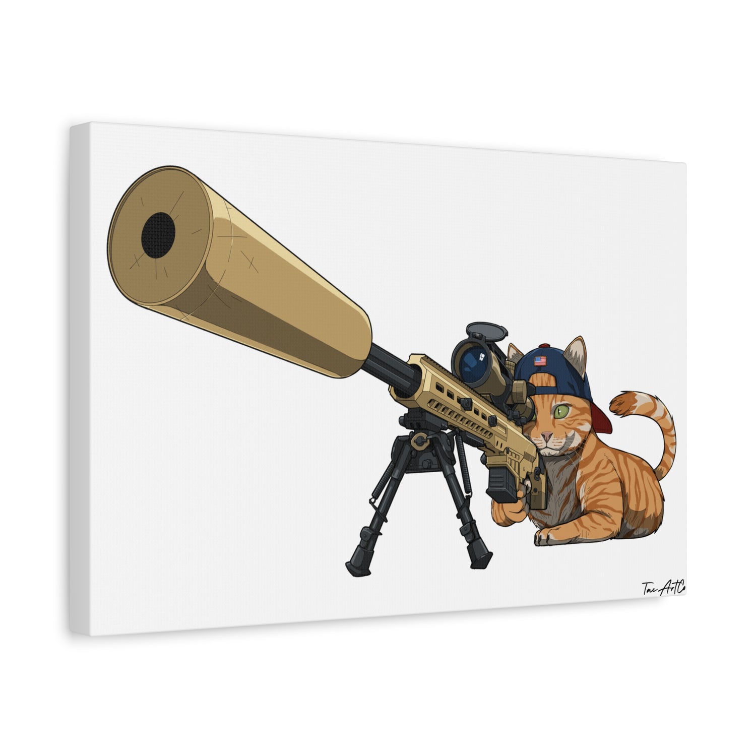 Recon Cat Canvas Print – Feline Sniper with Barrett MK22