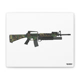 M16A2 + M203 Woodland - Canvas Print (White Background)