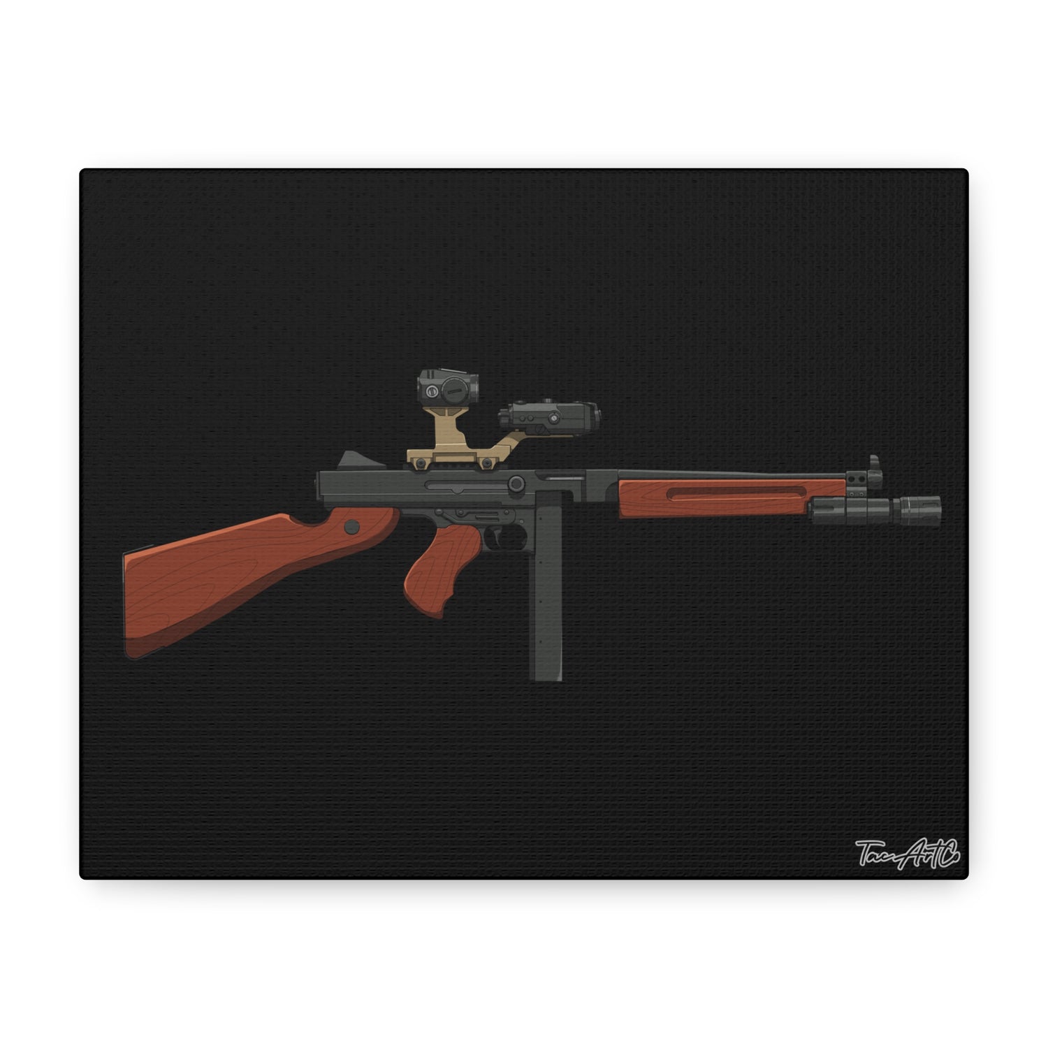 Tacticool Tommy – Modern Thompson Canvas Print (Black Background)