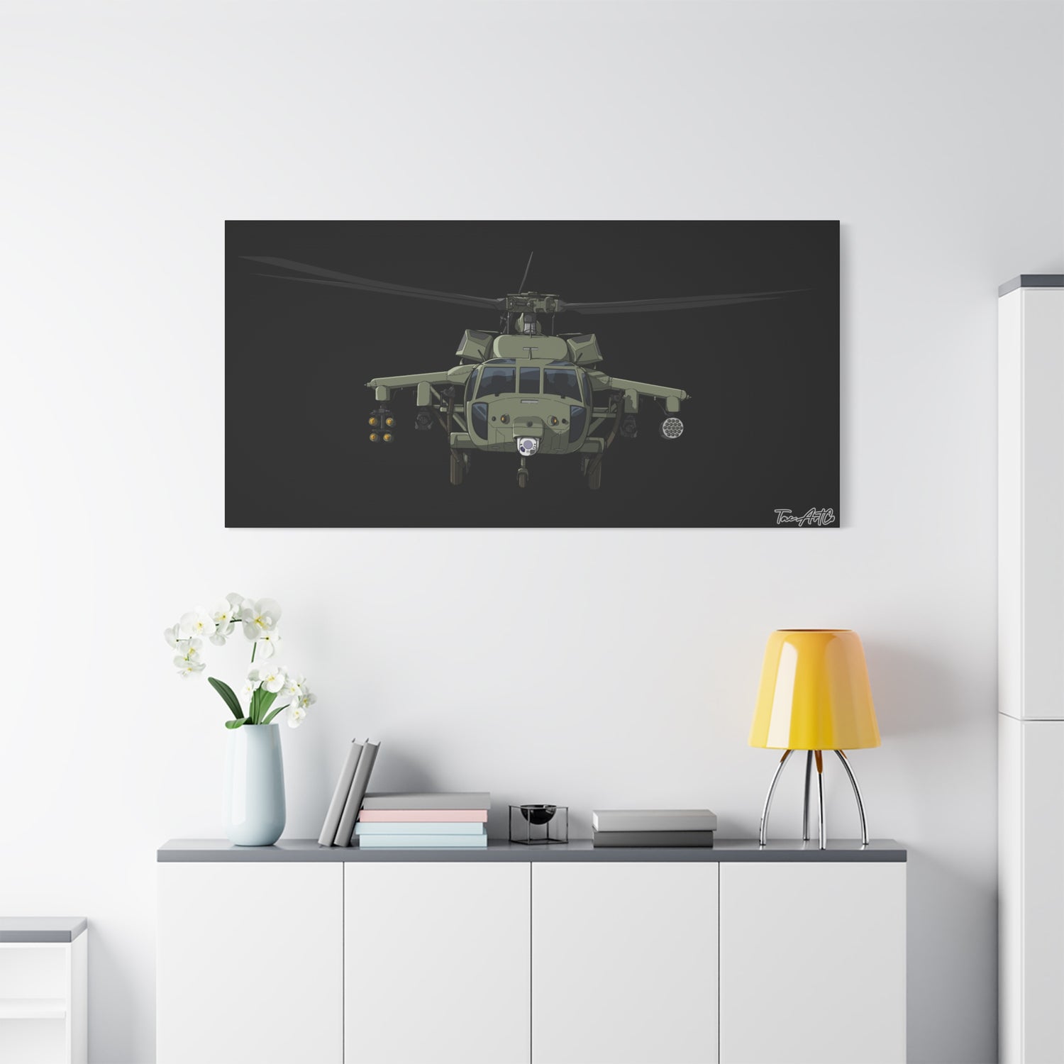 Black Hawk Helicopter – Canvas Print (Black Background)