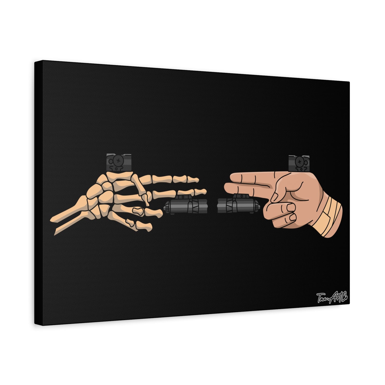 Life and Death Finger Guns – Canvas Print (Black Background)