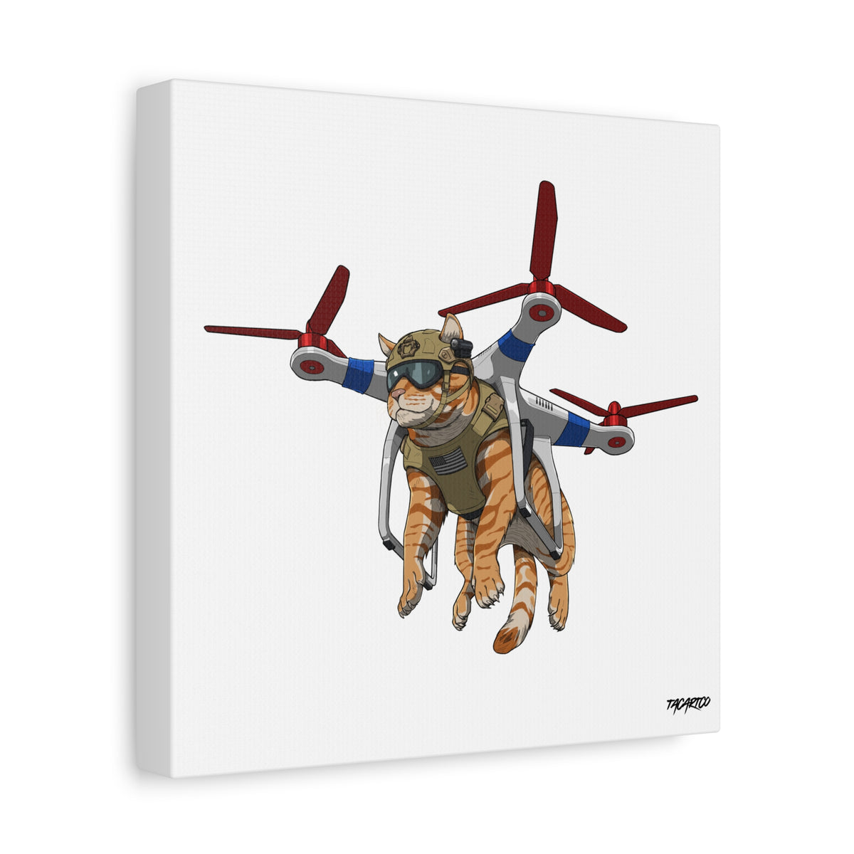Drone Attack Cat - Canvas Print (White Background)