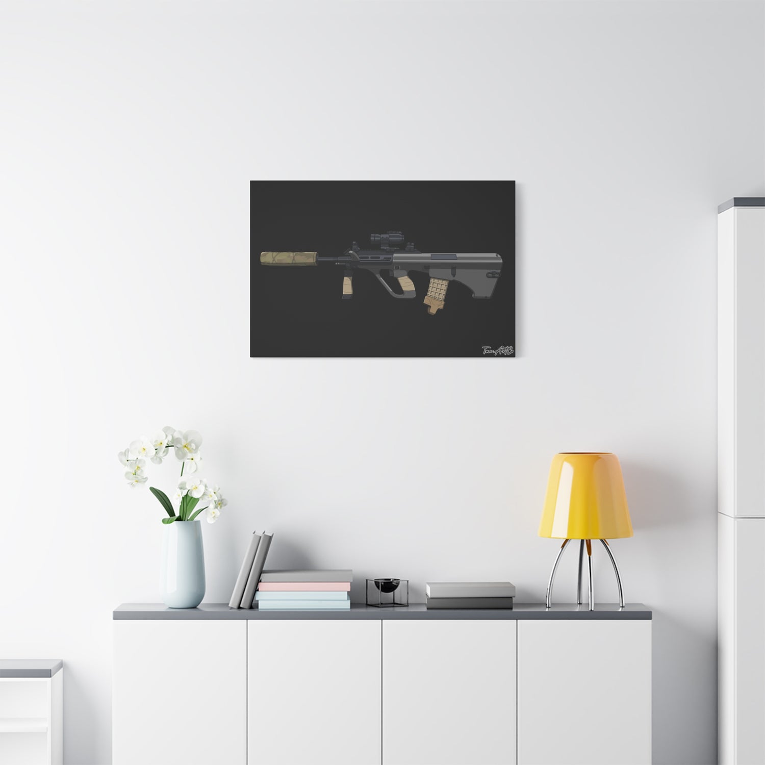 Steyr AUG – Bullpup Rifle Canvas Print (Black Background)