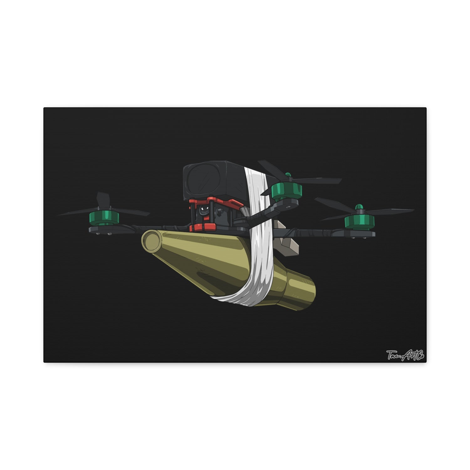 FPV Kamikaze Drone – Canvas Print (Black Background)