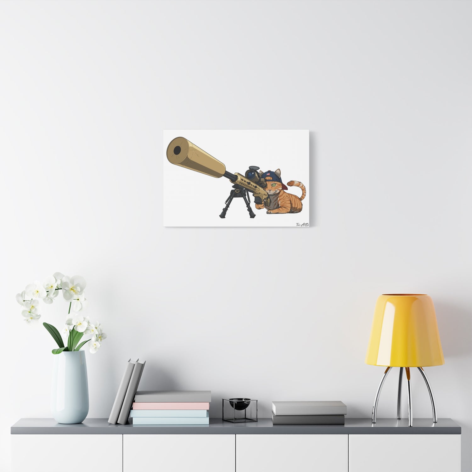 Recon Cat Canvas Print – Feline Sniper with Barrett MK22
